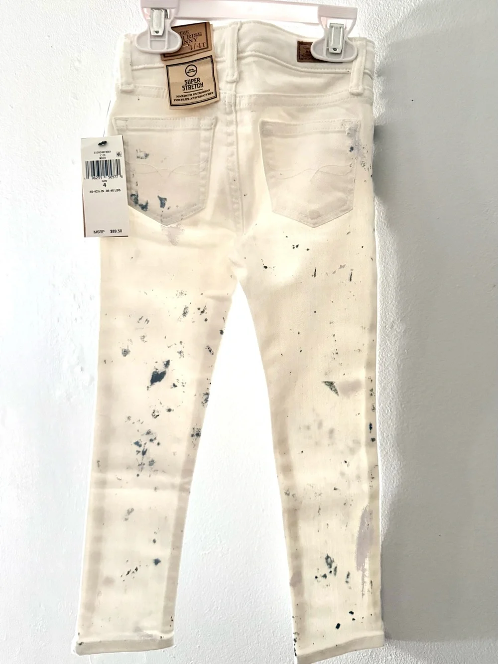 Ralph Lauren White High Rise Skinny Jeans with Blue Paint Detail